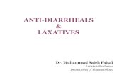 ANTI-DIARRHEALS LAXATIVES...LAXATIVES • Drugs that promote evacuation of stool out of bowel. • Based on intensity of action : TREATMENT NON-PHARMACOLOGICAL MANAGEMENT High-fiber