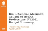 9. KDHS, Meridian, College of Health Professions Budget ......KDHS’ ability for program and clinic growth, which in turn will limit new appropriated dollars for the entire university.