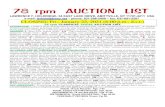 78 rpm AUCTION LIST · 2020. 12. 9. · MUSICA PROHIBITA (Gas- taldon) / PAGLIACCI: No, Pagliacco, non son (Leoncavallo). Piano acc. Antonio Pappano. Includes 78 rpm 10” double-