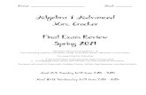 2014 Final Exam Review - Copley-Fairlawn City Schools · 2014. 5. 29. · Algebra 1 Advanced Mrs. Crocker Final Exam Review Spring 2014 The exam will cover Chapters 6 – 10 You must