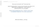 Government of Tanzania SECONDARY EDUCATION ......WORKING DRAFT THE WORLD BANK ENVIRONMENTAL AND SOCIAL COMMITMENT PLAN (ESCP) 1 | P a g e Government of Tanzania SECONDARY EDUCATION
