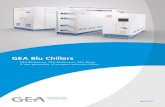 GEA Blu Chillers - EPTEC• Cooling capacity 550 – 1,730 kW (R717, 12/6 C) • Secondary refrigerant outlet temperature –15/18 C • 6 model sizes • Screw compressor chiller