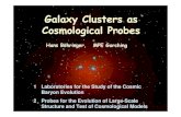 Galaxy Clusters as Cosmological Probes...Scientific Quests for Distant Cluster Observations To Study the evoluton of: • Cluster Structure (dyn. State, halo shape,...) 2. Cluster