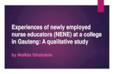 Experiences of newly employed nurse educators at a college in … · 2019. 7. 11. · by Matilda Tshabalala. ... 2014. Addressing nurse-to-nurse bullying to promote nurse retention.