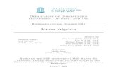 Department of Biostatistics Department of Stat. and OR · Department of Biostatistics Department of Stat. and OR Refresher course, Summer 2016 Linear Algebra Original Author: ...