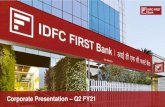Corporate Presentation Q2 FY21 - IDFC FIRST Bank · 3. Strong growth in Core Earnings: a. Strong NII Growth: NII grew by 22% YOY from Rs. 1,363 crore in Q2 FY20 from Rs. 1,626 crore