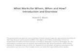 What Works for Whom, When and How? Introduction and Overview · 2017. 6. 23. · What Works for Whom, When and How? Introduction and Overview Howard S. Bloom MDRC . This presentation