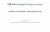 EMPLOYMENT HANDBOOK - Heritage UniversityThis handbook is designed to describe an employee’s association with Heritage University. It ... programs and to more accurately reflect