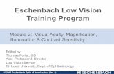 Eschenbach Low Vision Training Program...Low Vision Training Module #2 Methods often used (a neat variation)Enlargement Ratio based on acuity demand: Measure the VA in metric VA as