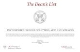 The Deans List · 2016. 2. 3. · The Dean’s List USC DORNSIFE COLLEGE OF LETTERS, ARTS AND SCIENCES USC Dornsife College of Letters, Arts and Sciences regularly recognizes students