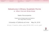 Adventures in Binary Quadratic Forms - Vadim PonomarenkoMonoids and irreducibles make Vadim happy. Background Introduction Main results ConnectionsFuture Work?Bibliography My Entry