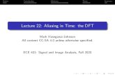Lecture 22: Aliasing in Time: the DFTHamming window In order to reduce out-of-band ripple, we can use a Hamming window, Hann window, or triangular window. The one with the best spectral