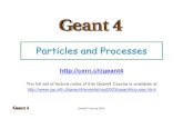 Particles and Processes - Fermilabinterface of all processes in Geant4. Define three kinds of actions: – AtRest actions: decay, annihilation … – AlongStep actions: continuous