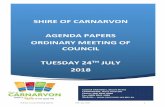 SHIRE OF CARNARVON AGENDA PAPERS ORDINARY …...land. The matter is on hold pending discussions with the GMF regarding future ownership. Ongoing 16/8/16 Proposed Carnarvon District