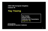 Ray Tracing - Jernej Barbicbarbic.usc.edu/cs420-s20/15-ray-tracing/15-ray-tracing.pdf · 2019. 12. 31. · The Ray Casting Algorithm • Simplest case of ray tracing 1. For each pixel