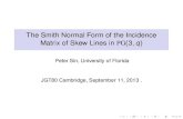 The Smith Normal Form of the Incidence Matrix of Skew Lines in … · 2013. 9. 28. · The Smith Normal Form of the Incidence Matrix of Skew Lines in PG(3;q) Peter Sin, University