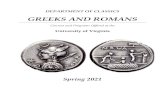 GREEKS AND ROMANS - University of Virginia · 2020. 11. 10. · 4 I. CLASSICS CLAS 2020 ROMAN CIVILIZATION Mr. Hays  TR 1230-1345 Discussion F 1000-1050 F 1100-1150 F