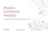 Community Mozilla's Analytics - GitHub Pages · • TestPilot • Open Innovation Communities and Contributors research • Research into predictive metrics (Don Marti, CHAOSS) •