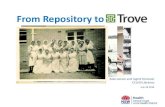 From Repository to Trove - Australian Library and Information … · 2016. 8. 22. · TROVE Collection •Trove is created and maintained by the National Library of Australia •Trove