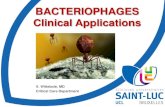 BACTERIOPHAGES Clinical Applications...Phages against bacterial dysentery Shigella phages 1 oral dose every 7 days Versus placebo . Clinical: 3.8 fold higher dysentery in the placebo