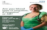 Are you blood type O negative, B negative or AB? · 2019. 7. 31. · type O negative, B negative or AB? Please call 0300 123 23 23 and quote code Z87 to book your appointment to donate