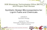Synthetic Design Microorganisms for Lignin Fuels and ......DOE Bioenergy Technologies Office (BETO) 2015 Project Peer Review Synthetic Design Microorganisms for Lignin Fuels and Chemicals