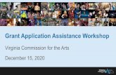 Grant Application Assistance Workshop PPT Workshop Slides.pdf · 2020. 12. 15. · Welcome and Introductions Technology Tips State of the Arts Virginia Commission for the Arts Overview