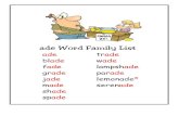 ade Word Family List - Lawyers Lend-A-Hand to Youth...jade lemonade* made serenade shade spade . parade shade made grade spade blade lemonade wade Cut and Paste: ade . Finish and Write