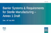 Barrier Systems & Requirements for Sterile Manufacturing Annex … · 2020. 7. 13. · HEPA filter Isolator chamber. Surface Decontamination with vH. 2. O. 2. Contamination Control