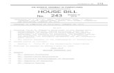 THE GENERAL ASSEMBLY OF PENNSYLVANIA HOUSE BILL 243 · 2020. 12. 1. · printer's no. 213 the general assembly of pennsylvania house bill no. 243 session of 2019 introduced by d.