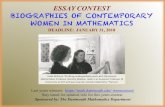 BIOGRAPHIES OF CONTEMPORARY WOMEN IN ...ESSAY CONTEST BIOGRAPHIES OF CONTEMPORARY WOMEN IN MATHEMATICS DEADLINE: JANUARY 31, 2018 Last years winners: awmcontest/ Stay tuned for ...