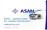 EUVL – getting ready for volume introduction - ASML Presentation … · 2-to-EUV conversion efficiency. *Ref.: D.C. Brandt (Cymer), SPIE 2010. On-site source performance: current