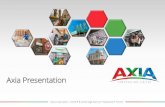 Axia Corporation Ltd - Axia Presentation AXIA...Increasing price sensitivity by customers Loss of value of liquid assets (cash) Economic difficulties in Zambia Axia Corporation Limited