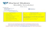 Monthly Newsletter · 2012. 7. 7. · Monthly Newsletter July 2015 Contact Us 508-231-4700 P.O. Box 454 Ashland, MA 01721 email: info@shaareishalom.org Click here to Join our Mailing
