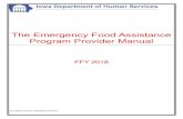 The Emergency Food Assistance Program Provider Manual...TEFAP is a federal program that helps supplement the diets of low-income recipients by providing them with emergency food and
