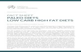 FACT SHEET PALEO DIETS LOW CARB HIGH FAT DIETS · PDF file 2020. 7. 16. · PALEO DIETS LOW CARB HIGH FAT DIETS By Team, General Conference Nutrition Council The Paleo Diet (PD) is