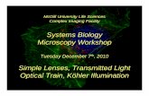Systems Biology Microscopy Workshop Si l LT itt d Li ht Simple Lenses, Transmitted Light Optical