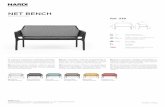 NET BENCH...EN Monobloc bench. Material: uniformly colored fiberglass polypropylene resins with UV additives. Matt finish. With non-slip feet. Cushion available to order. Recyclable