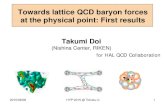Towards lattice QCD baryon forces at the physical point: First results … · 2015. 9. 26. · Towards lattice QCD baryon forces at the physical point: First results Takumi Doi (Nishina