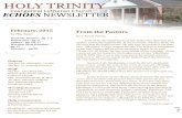 HOLY TRINITY · 2020. 3. 10. · r List –pg. 3 Letters – pg. 10, 11 – pg. 27 Calendar – pg.28 HOLY TRINITY Evangelical Lutheran Church ECHOES NEWSLETTER Pastors The Rev. N.