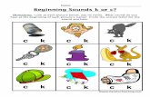 Name. Beginning Sounds k or c? Directions: Look at each ...