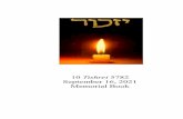 Tishrei 5782 September 16, 2021 Memorial Book