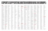 EXPERTS SUPPORTING BRITAIN REMAINING IN EUROPE