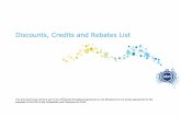 Discounts, Credits and Rebates List