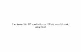 Lecture 16: IP variations: IPv6, multicast, anycast