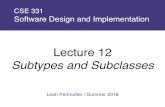 Lecture 12 Subtypes and Subclasses