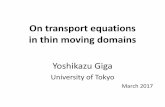 On transport equations in thin moving domains
