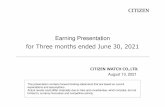 Earning Presentation for Three months ended June 30, 2021