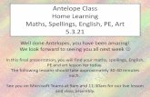 Antelope Class Home Learning Maths, Spellings, English, PE ...