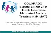 COLORADO Senate Bill 09-244/ Health Insurance Mandated Autism